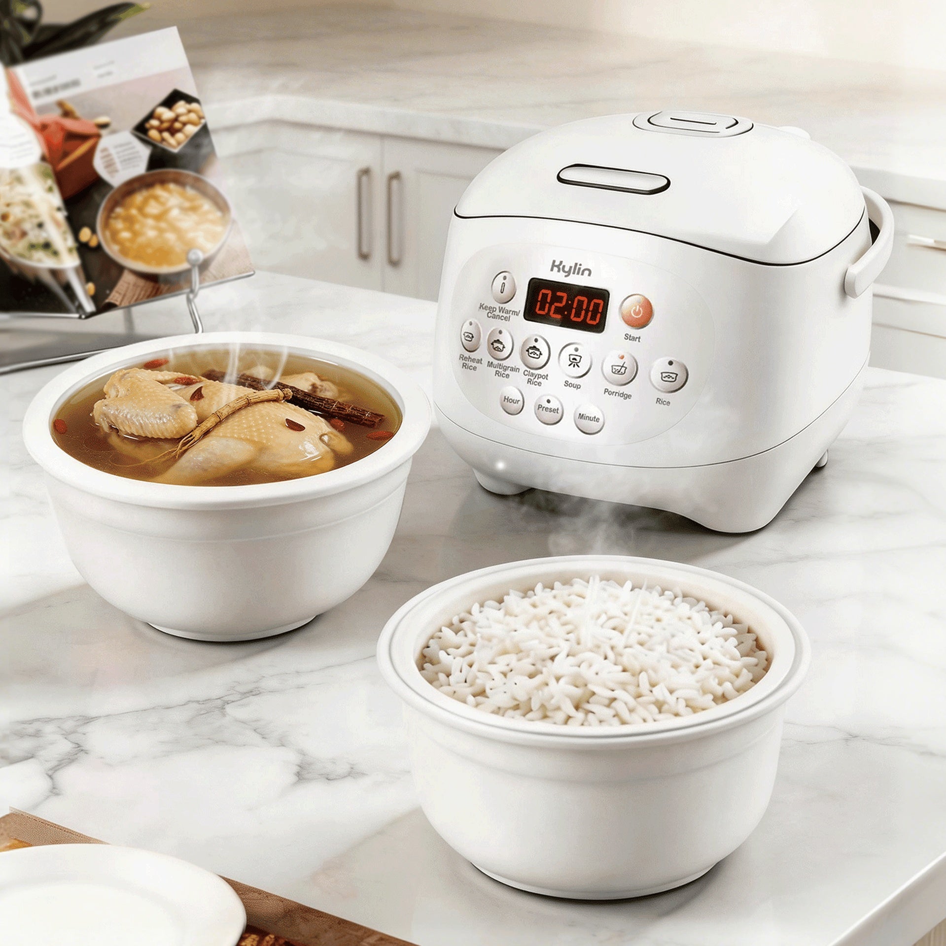 Kylin Electric No Coating Non-stick Healthy Ceramic Rice Cooker in 6 Cups 3L AU-K1030
