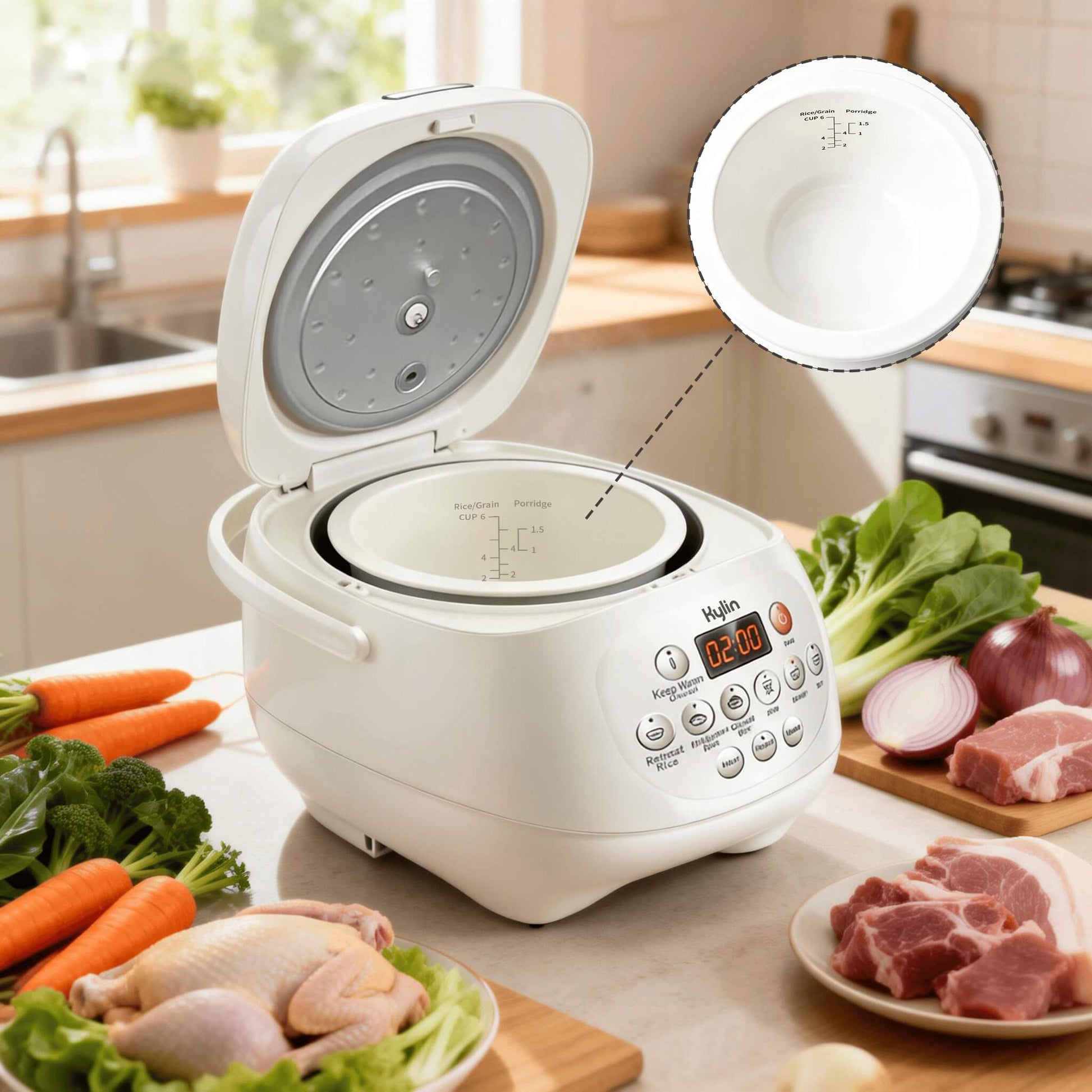 Kylin Electric No Coating Non-stick Healthy Ceramic Rice Cooker in 6 Cups 3L AU-K1030
