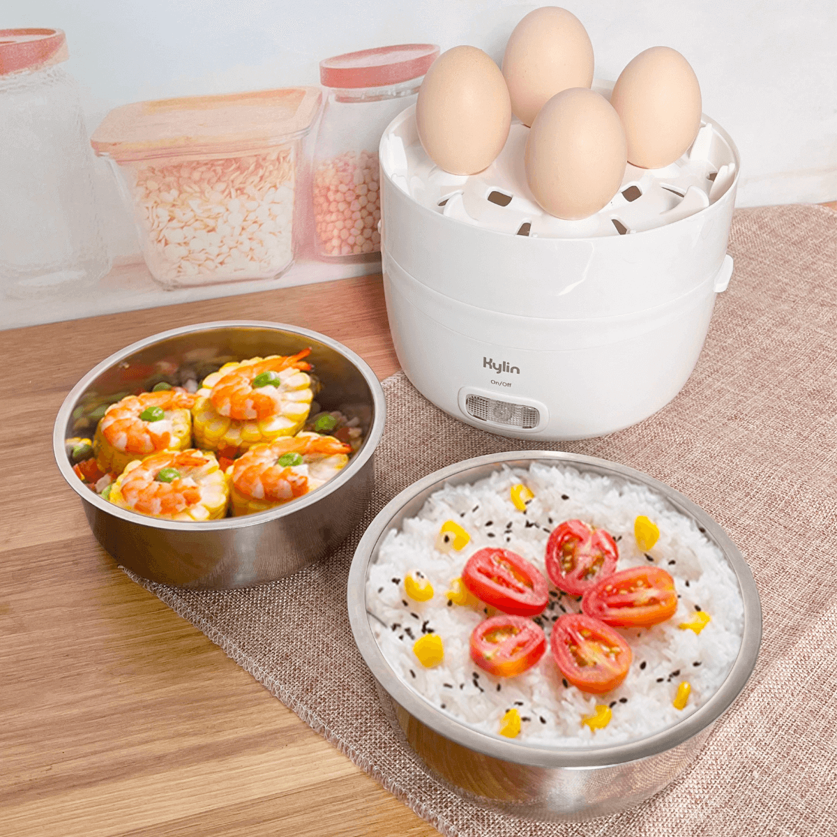 Kylin Electric Thermal Lunch Box 2 Layered with Egg Steamer AU-K6914