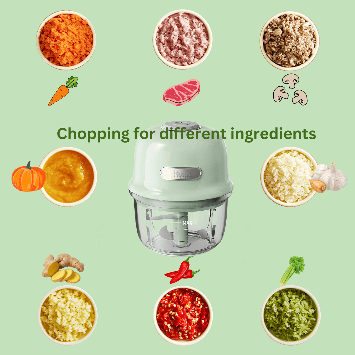 Kylin Electric Mini Food Processor 150ml AU-K62A1