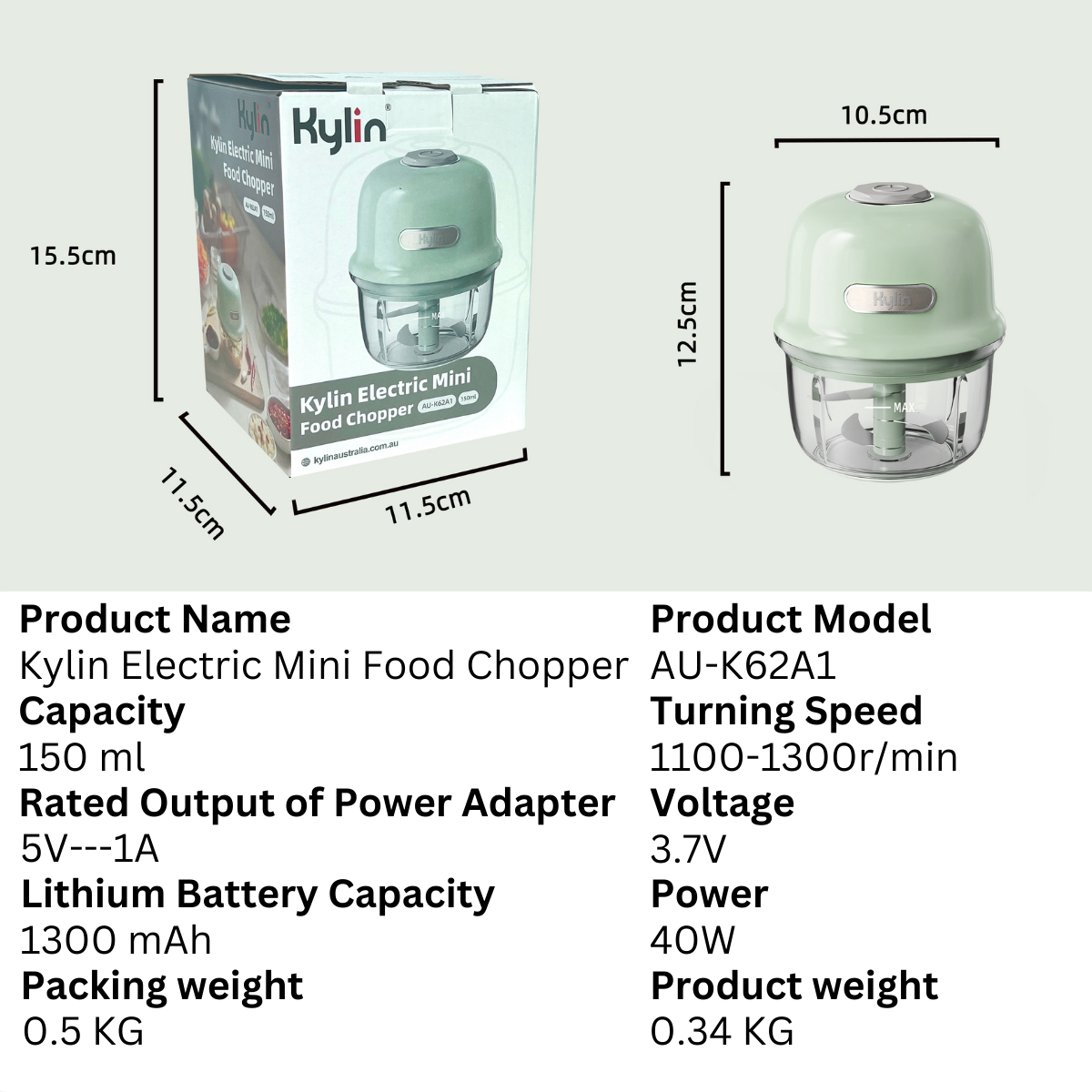 Kylin Electric Mini Food Processor 150ml AU-K62A1