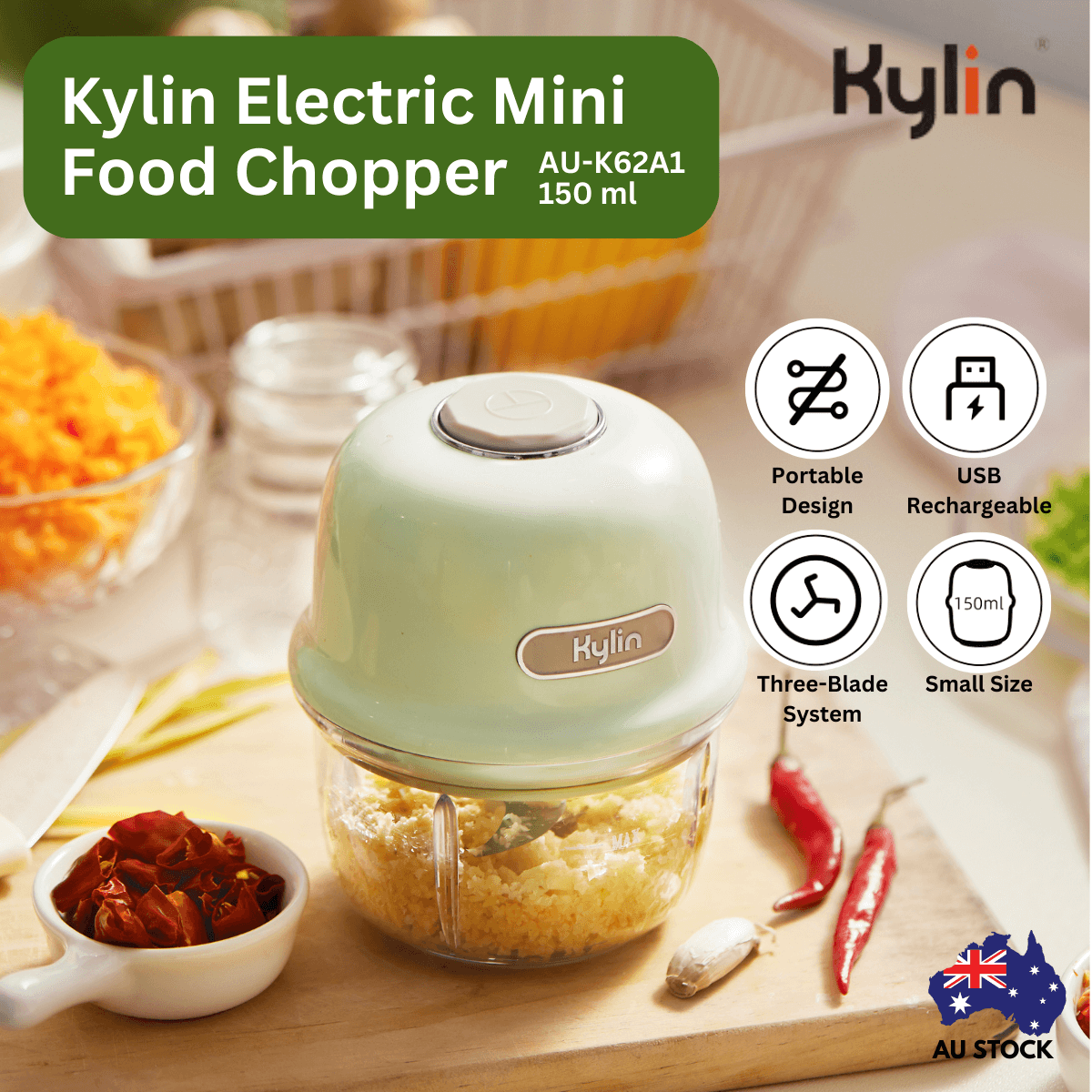 Kylin Electric Mini Food Processor 150ml AU-K62A1