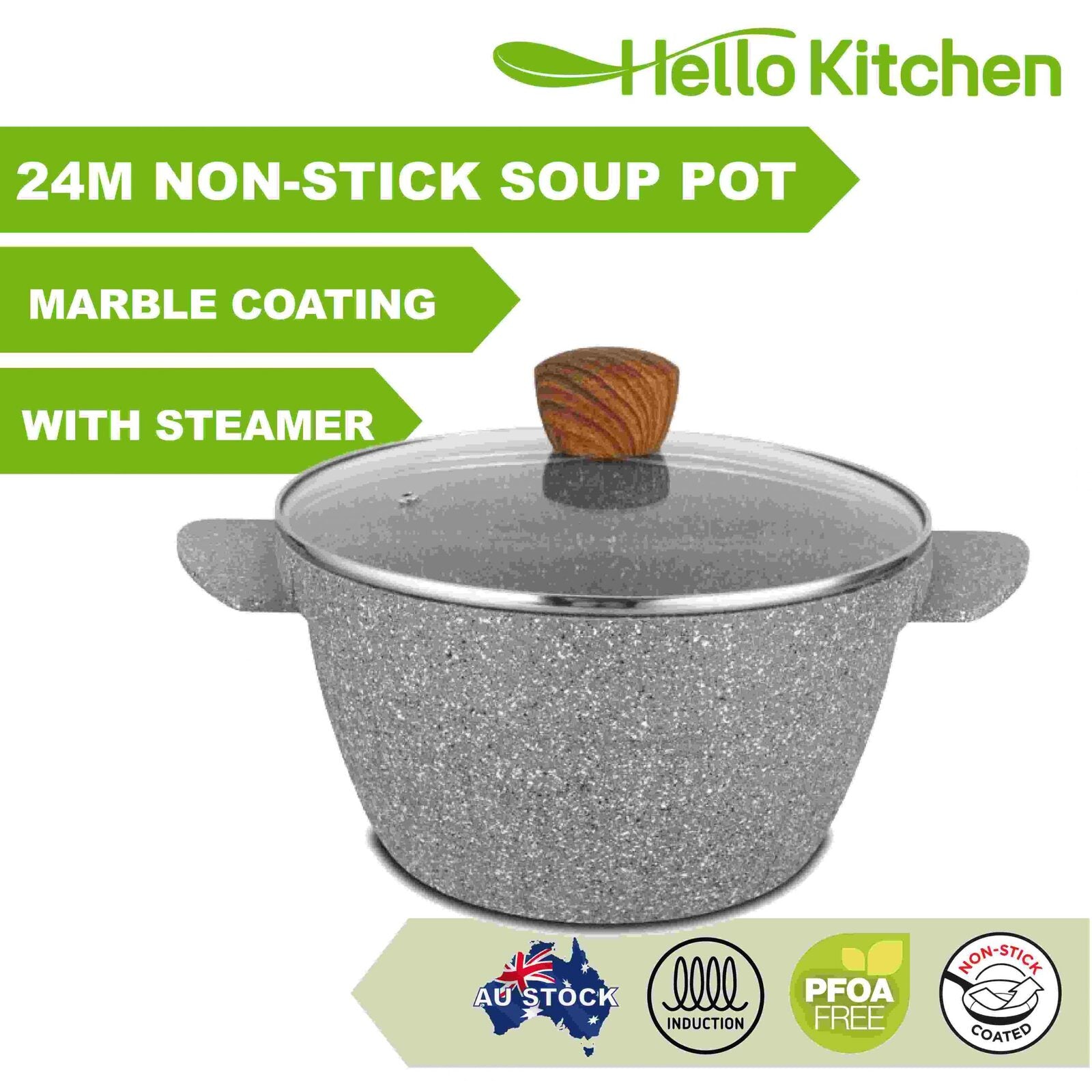 Hello Kitchen Non-stick 24cm Soup Pot (with steamer) 62399S