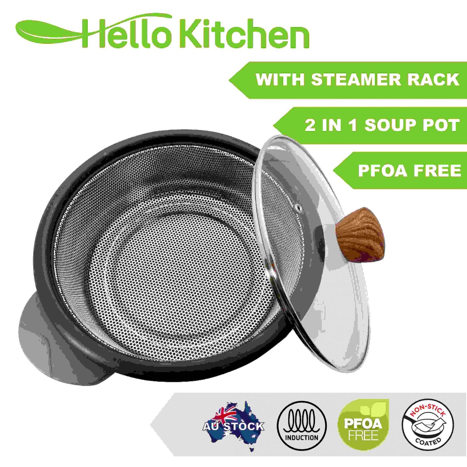 Hello Kitchen Non-stick 24cm Soup Pot (with steamer) 62399S