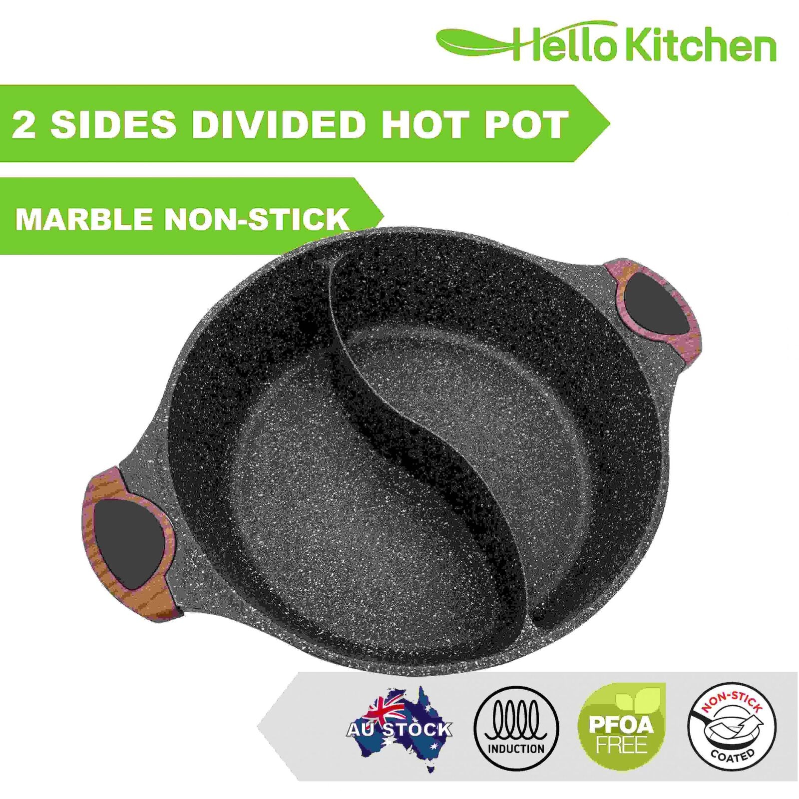 Hello Kitchen divided steamboat pot non-stick