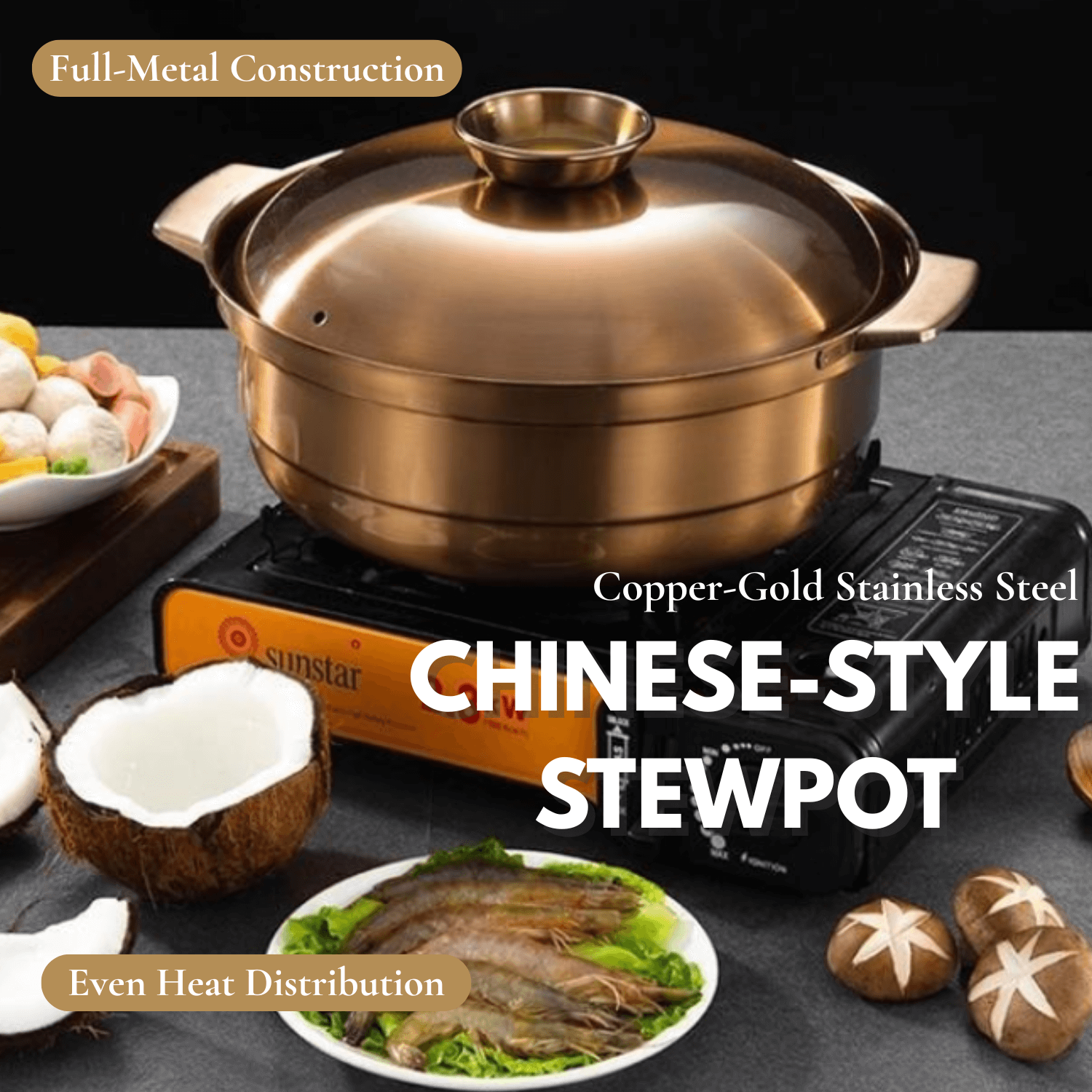 Kylin Copper-Gold Stainless Steel Chinese-Style Stewpot 30cm