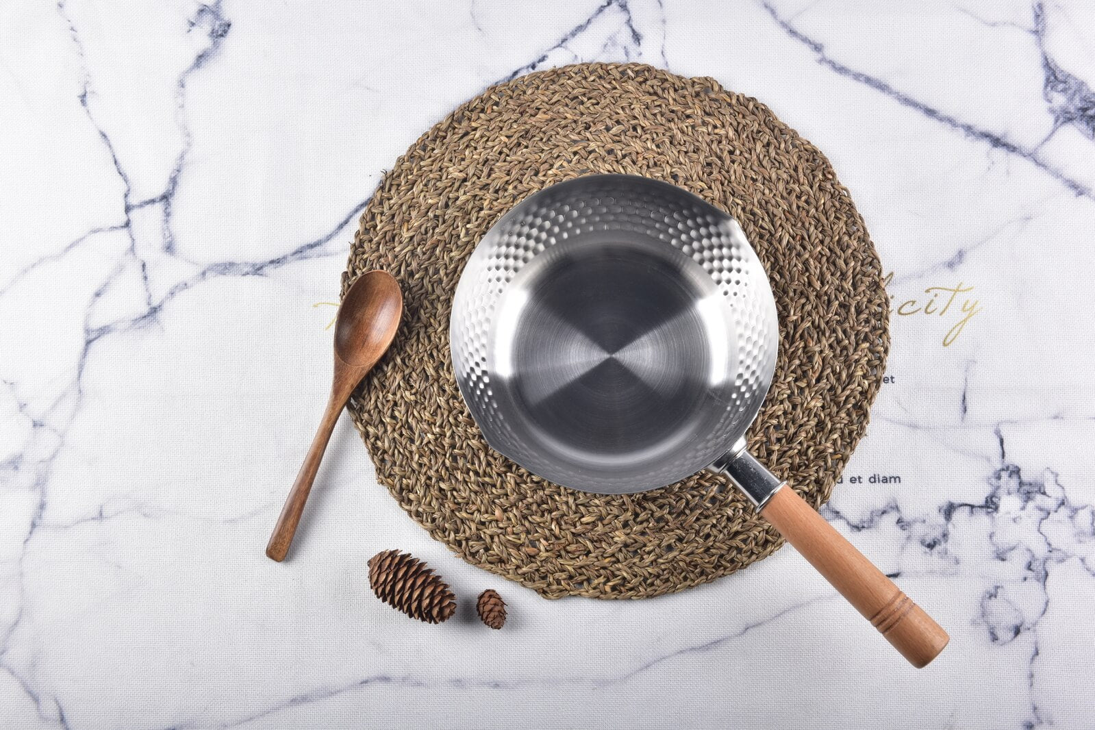 Kylin Japanese Tri-Layer Hammered Saucepan Milk Pan Yukihira Nabe Stainless Steel Wooden Handle