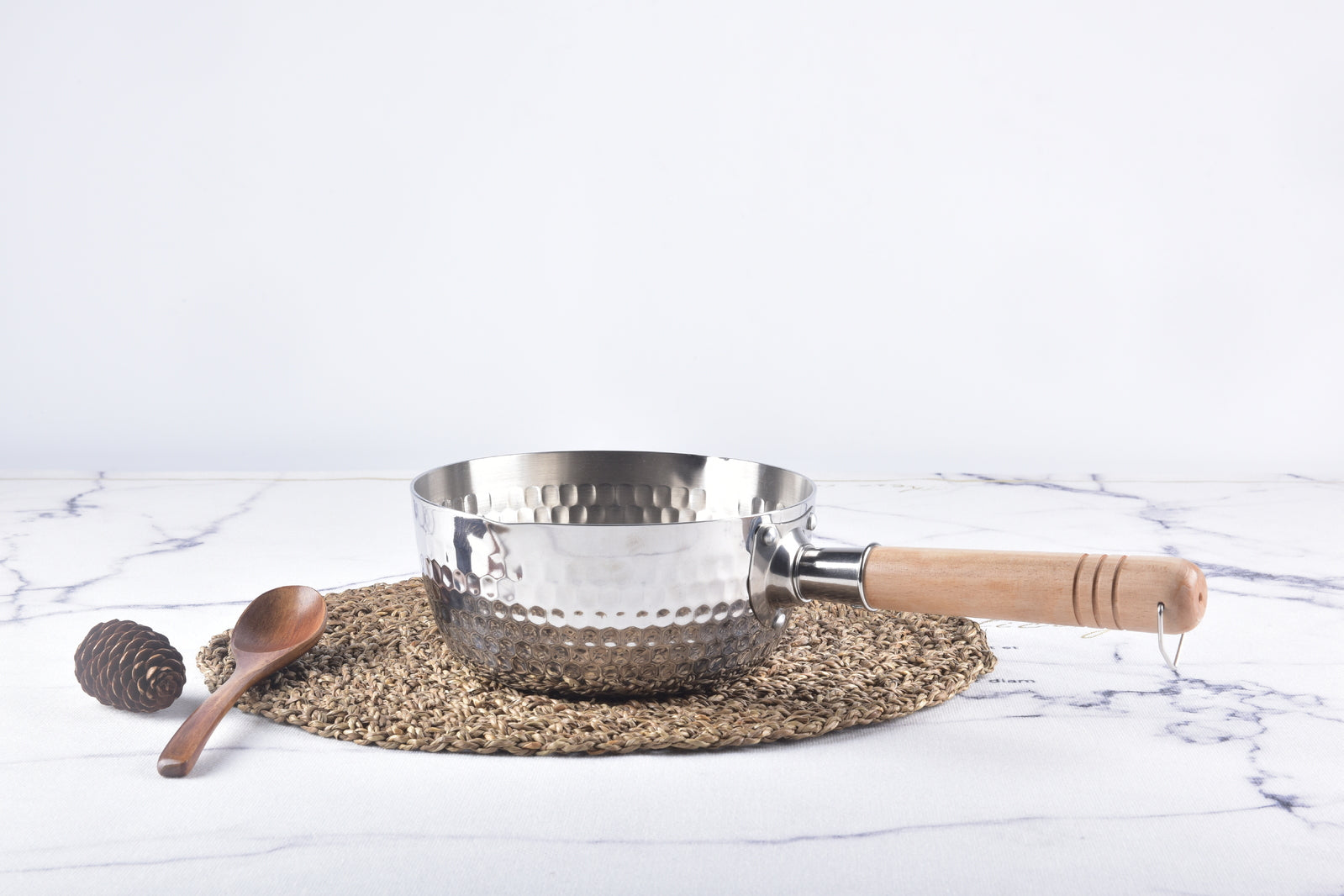 Kylin Japanese Tri-Layer Hammered Saucepan Milk Pan Yukihira Nabe Stainless Steel Wooden Handle