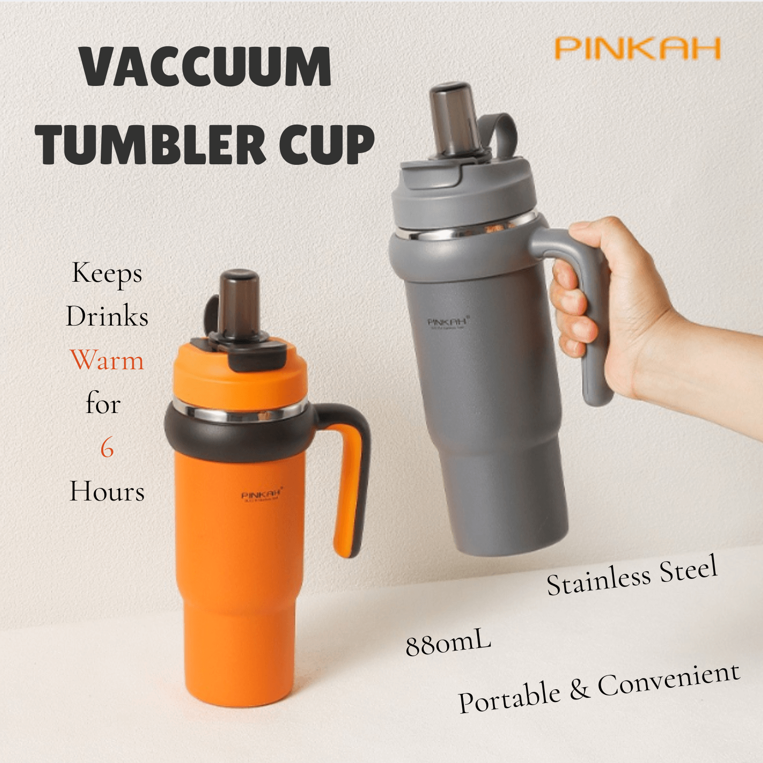 Pinkah 316L Stainless Steel 880mL Vaccuum Tumbler Cup (Grey)