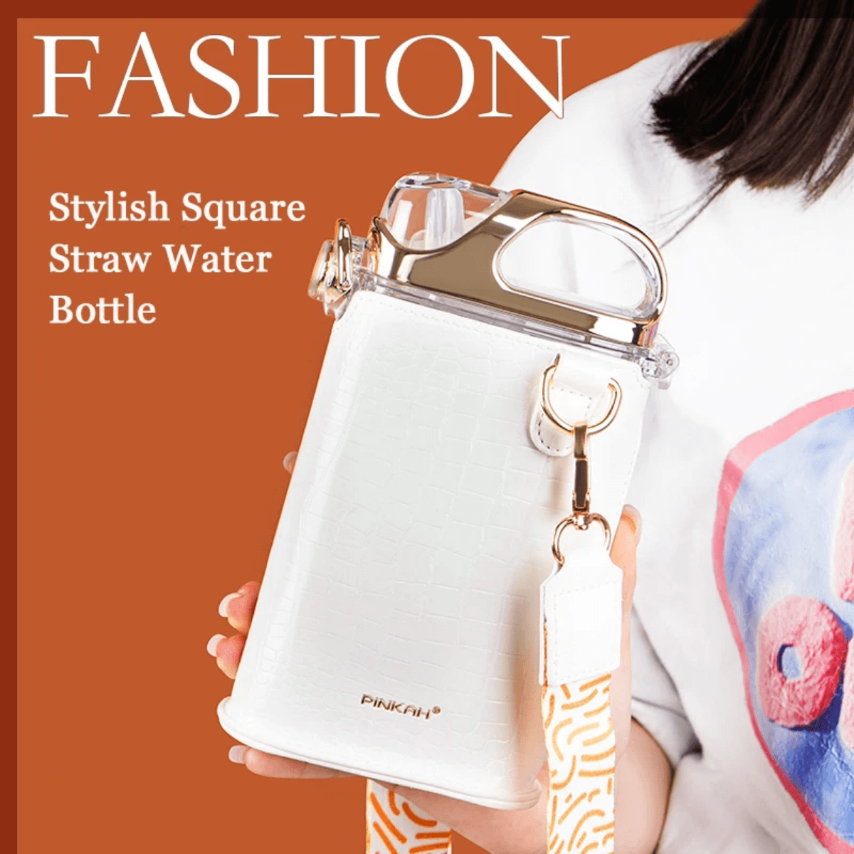 Pinkah PJ-4490 380ml Slim Water Bottle With Straw - White