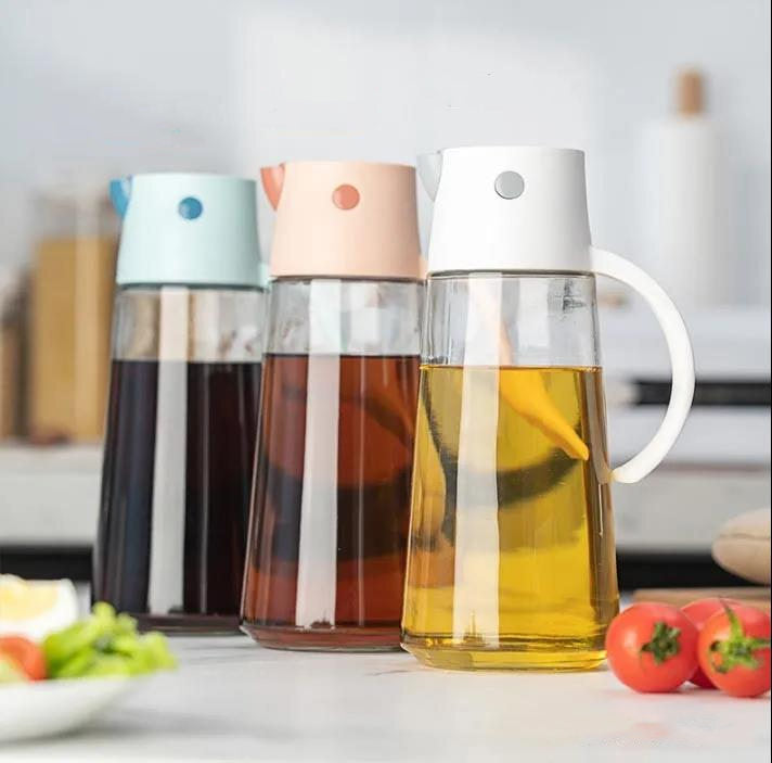 Robo Hoke Auto Lid Oil Bottle Seasoning Sauce Container 550ml-Pink