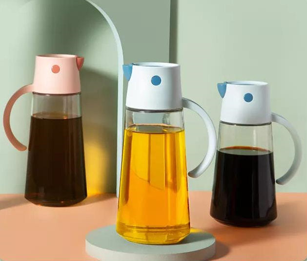 Robo Hoke Auto Lid Oil Bottle Seasoning Sauce Container 650ml - Pink