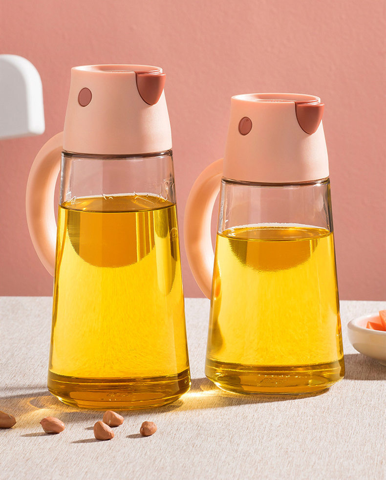 Robo Hoke Auto Lid Oil Bottle Seasoning Sauce Container 650ml - Pink