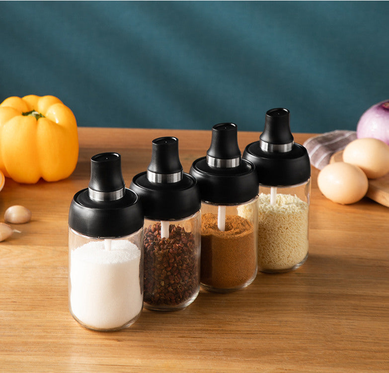 Robo Coco Spice Jug Seasoning Jar Spice Condiment Storage Container with Spoon 250ml - Black