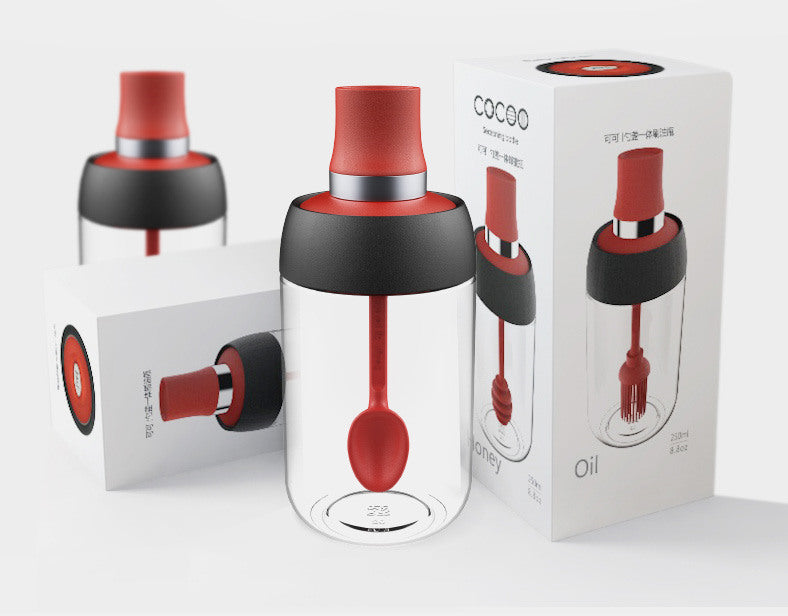 Robo Coco Honey Bottle Seasoning Jar Spice Condiment Storage Container with Digger 250ml - Coral Red