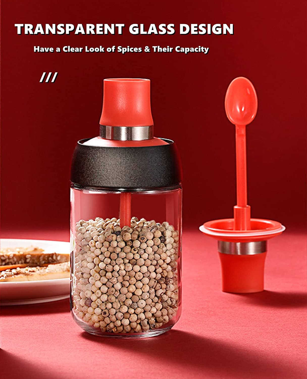 Robo Coco Honey Bottle Seasoning Jar Spice Condiment Storage Container with Digger 250ml - Coral Red