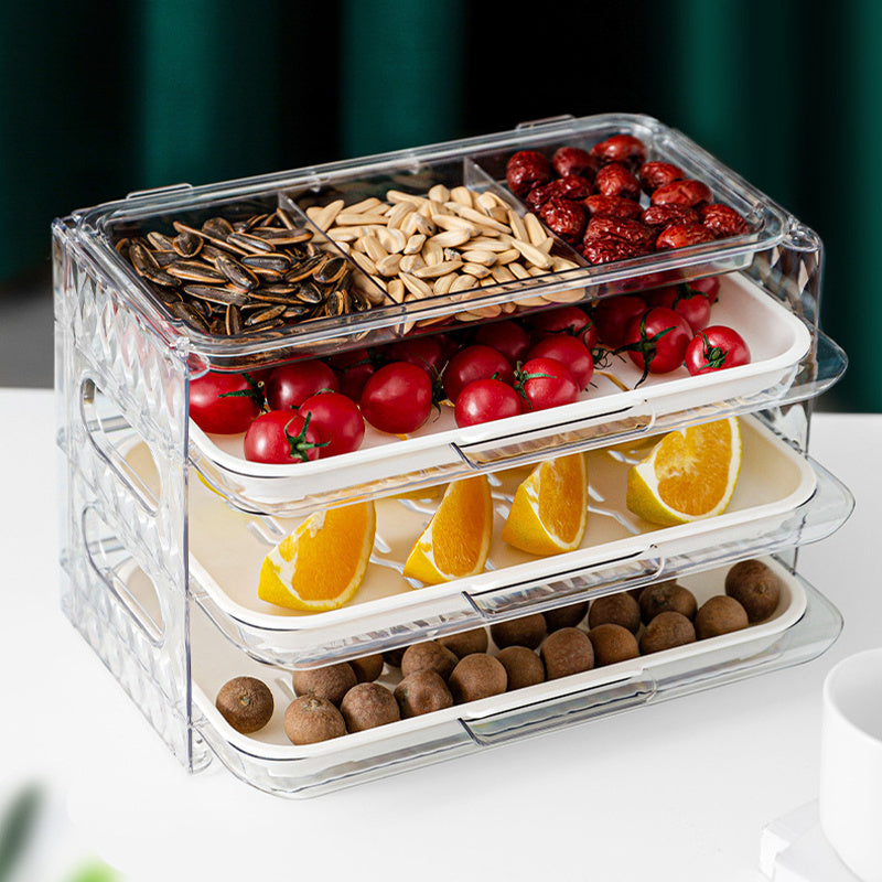 Multi-Function Foldable Transparent 3 Layer Side Dish Plate Tray - HHS-6565-3