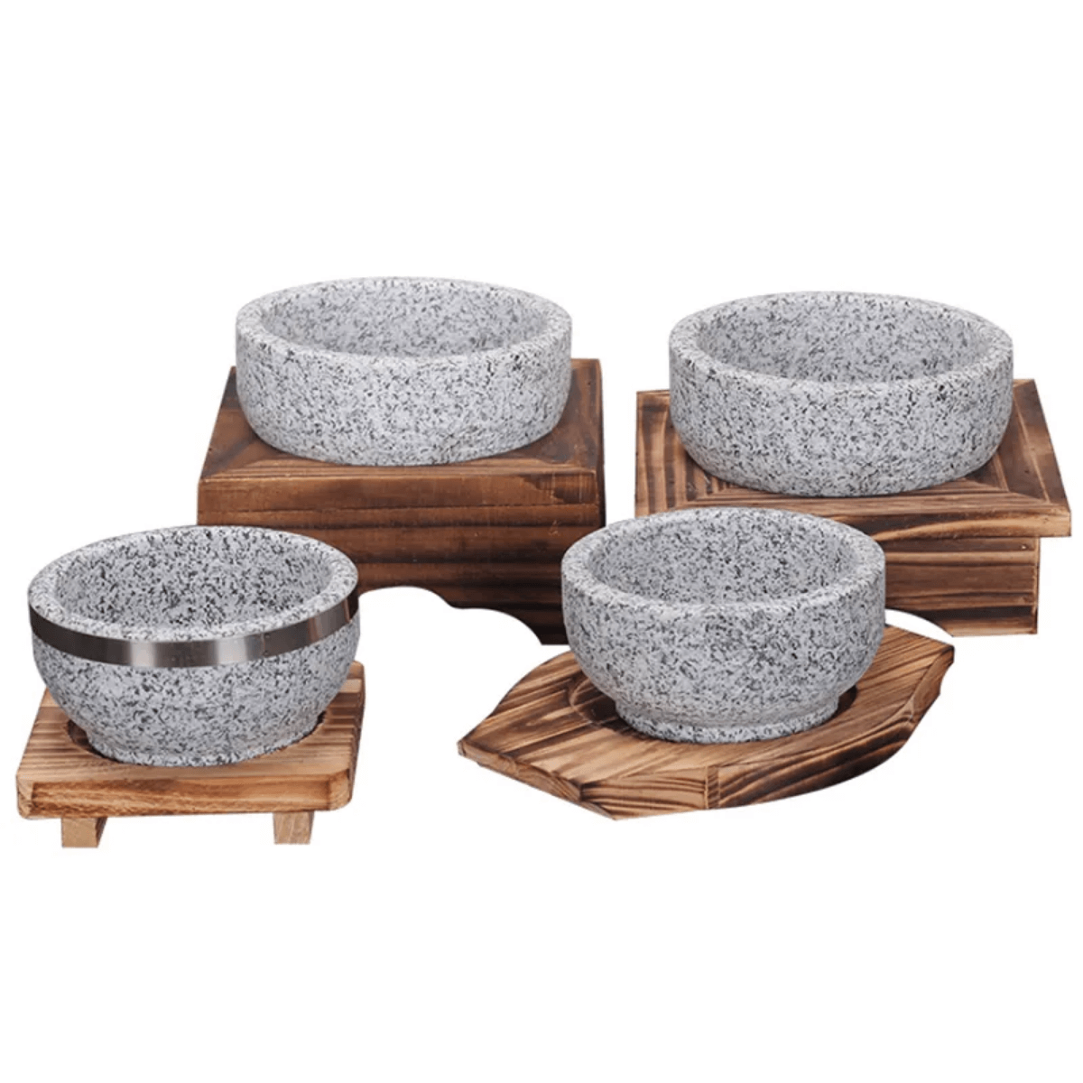 Korean Natural Stone Bowl Wood Trivet 14cm