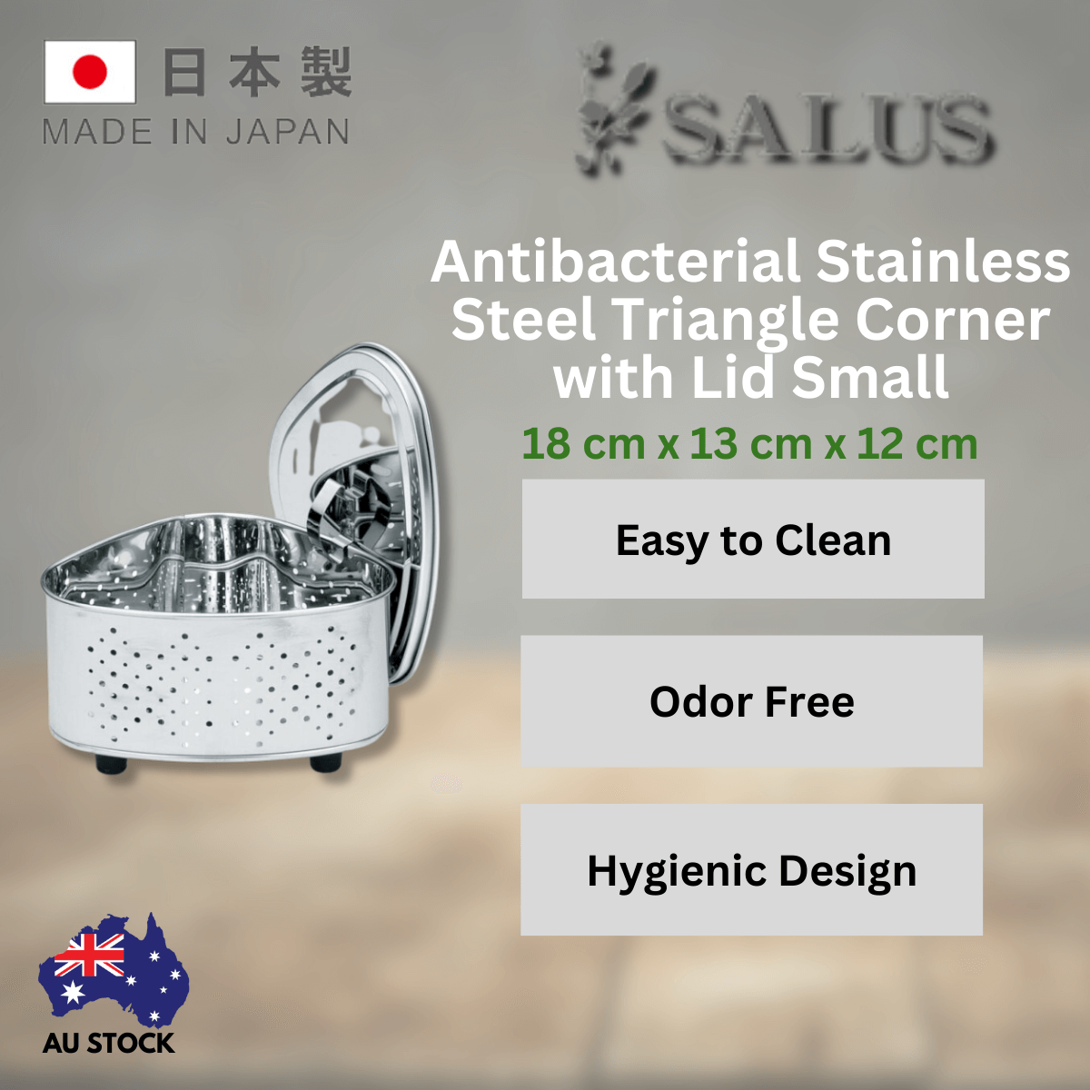 Tamahashi Antibacterial Stainless Steel Triangle Corner with Lid Small