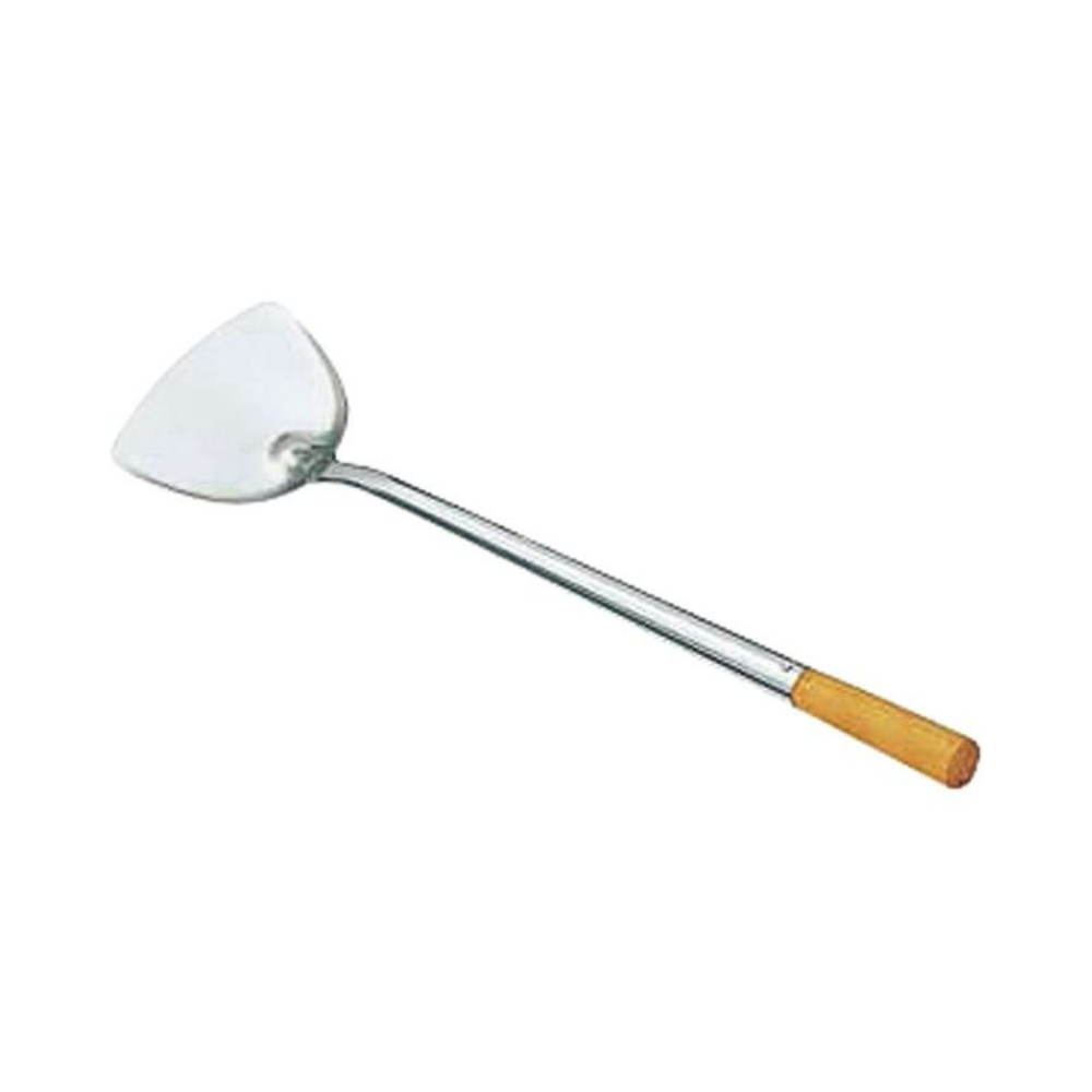 Kanda 18-0 Wooden Handle Pipe Chinese Spatula Medium