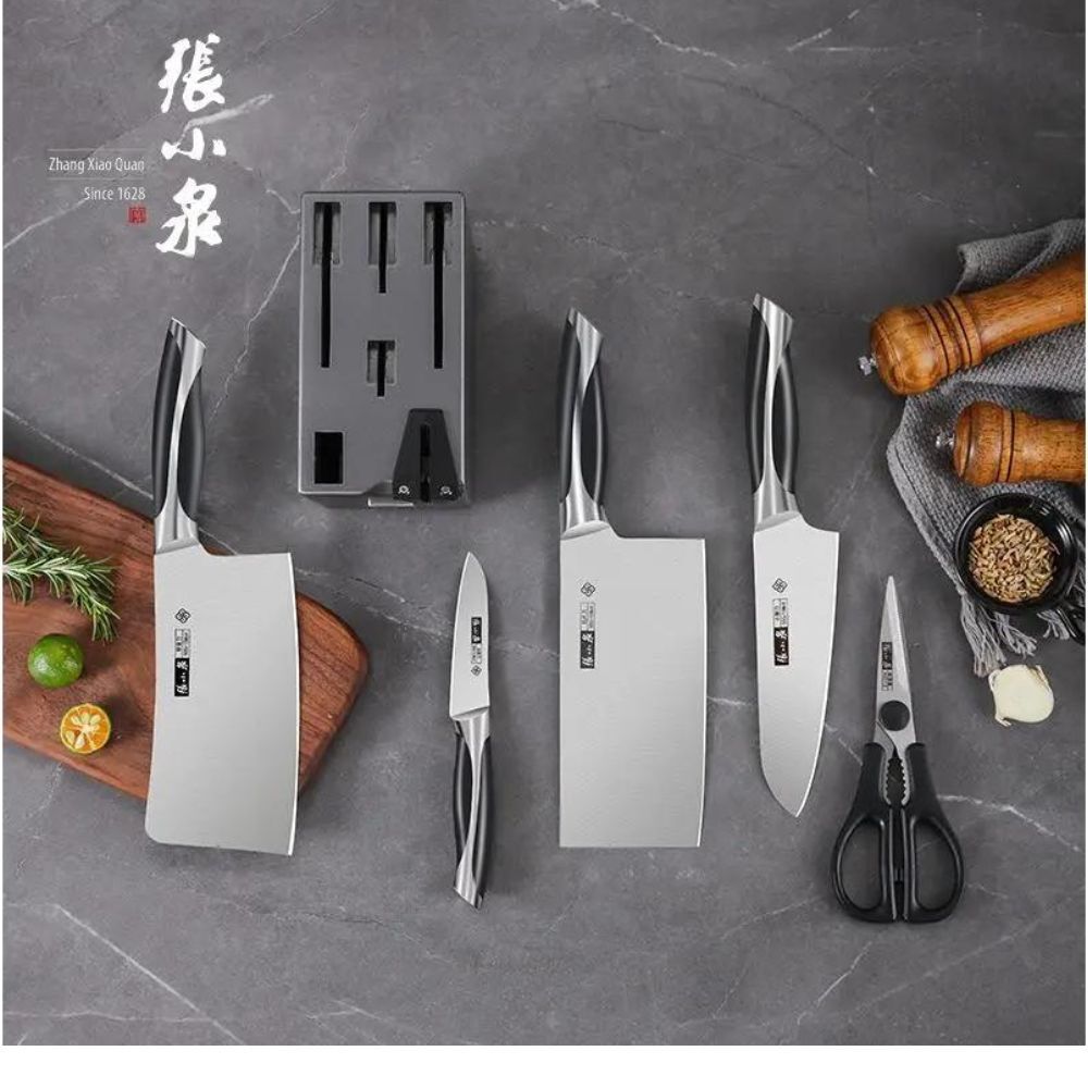Zhang Xiaoquan D310901005 Chunmu Series Cleaver Chef Knife 6pc Set With Sharperner