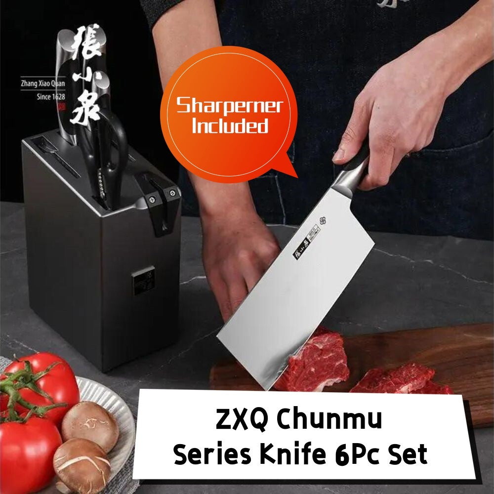 Zhang Xiaoquan D310901005 Chunmu Series Cleaver Chef Knife 6pc Set With Sharperner