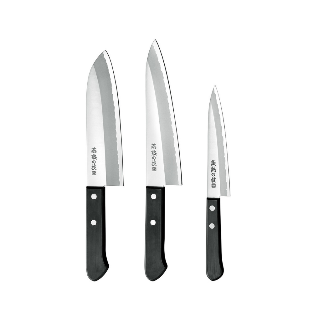 Yokoyama Kitchenware 3pcs Set Stainless Steel Santoku Knife - 16.5 cm & Gyuto Knife 18 cm & Petty Knife 13.5 cm