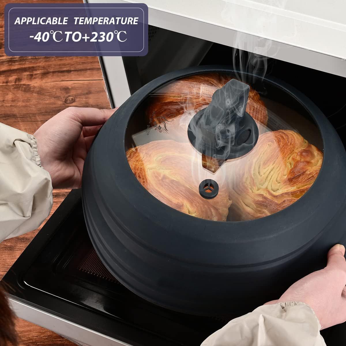 JLP Collapsible Microwave And Oven Safe BPA-free Silicone Cover 24cm~30cm - Black