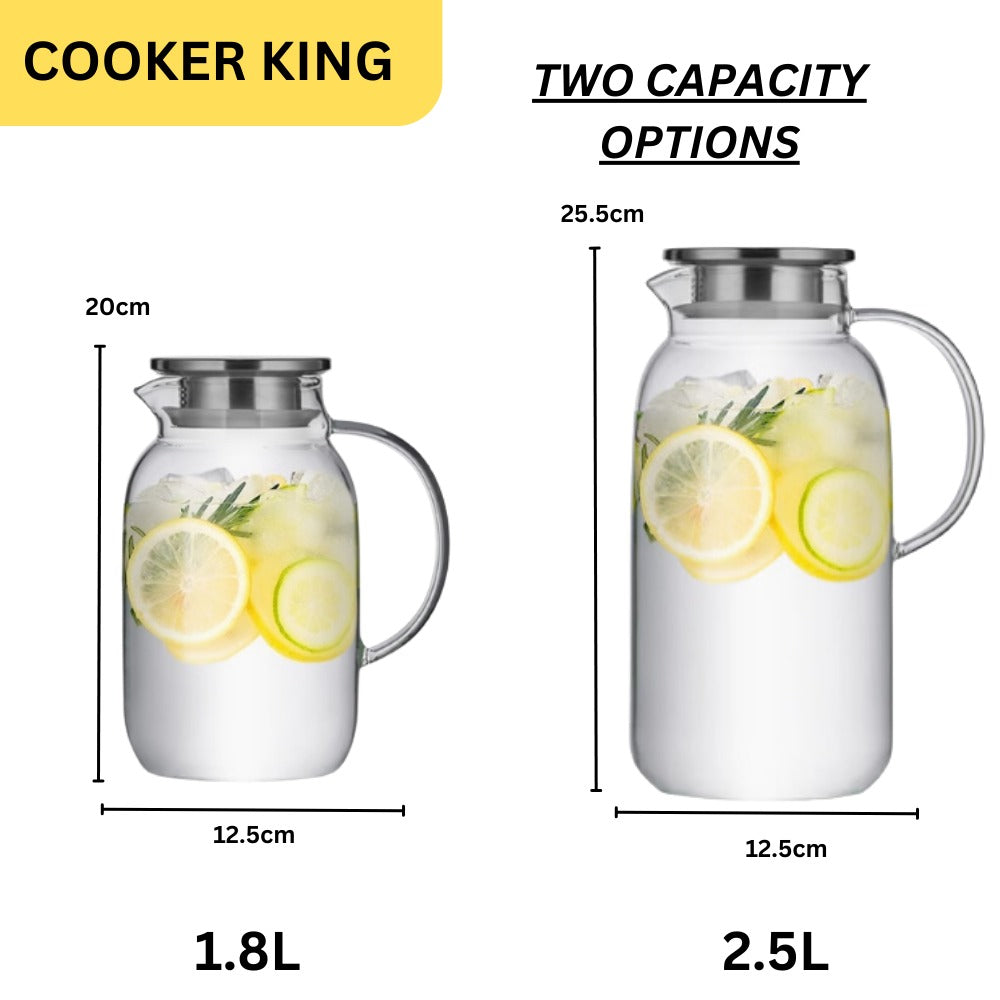 Cooker King Borosilicate Glass Water Jug with Stainless Steel Filter Lid 1.5L / 1.8L