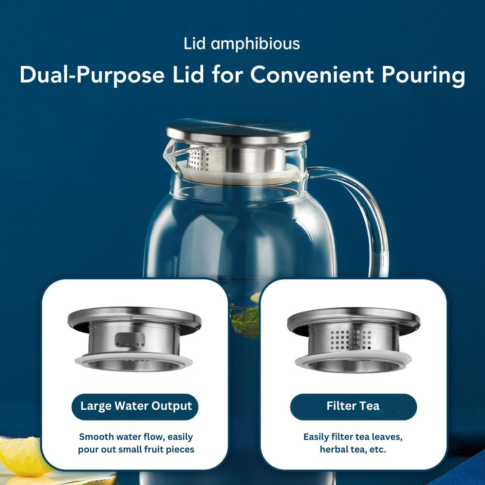 Cooker King Borosilicate Glass Water Jug with Stainless Steel Filter Lid 1.5L / 1.8L