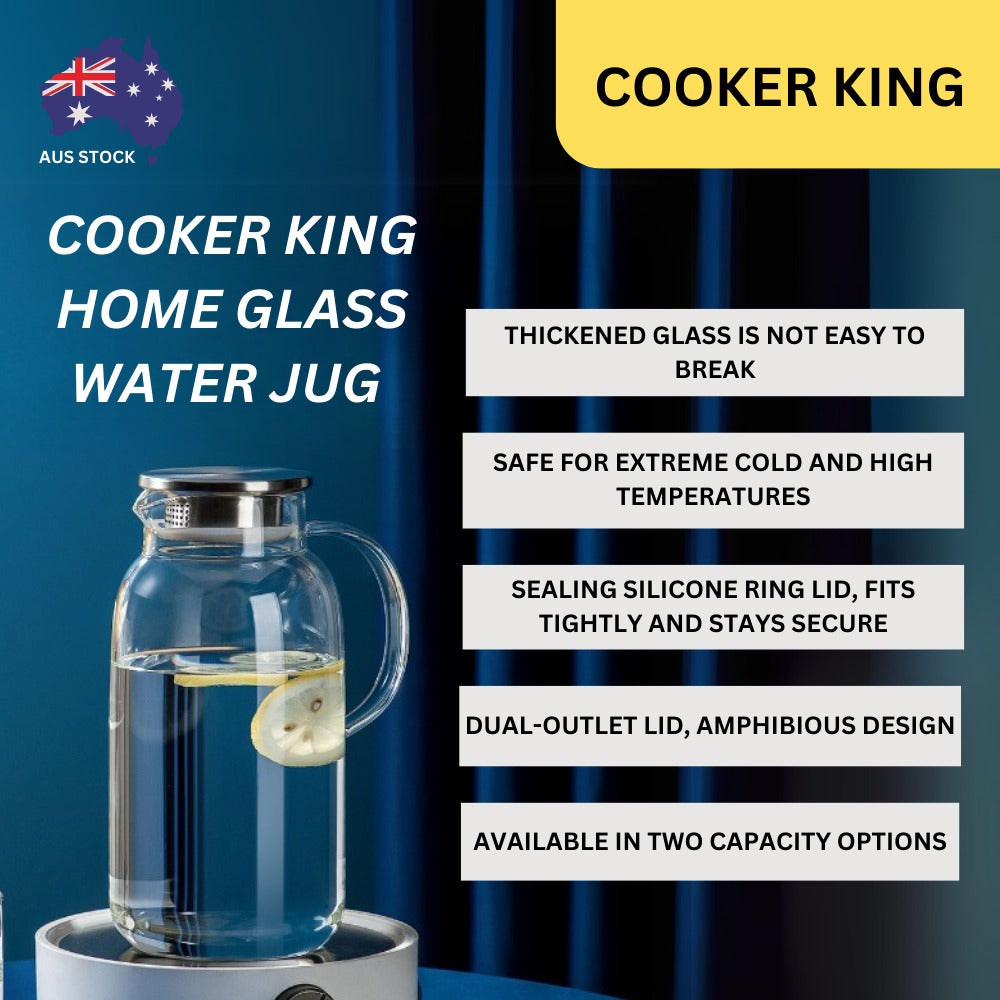 Cooker King Borosilicate Glass Water Jug with Stainless Steel Filter Lid 1.5L / 1.8L