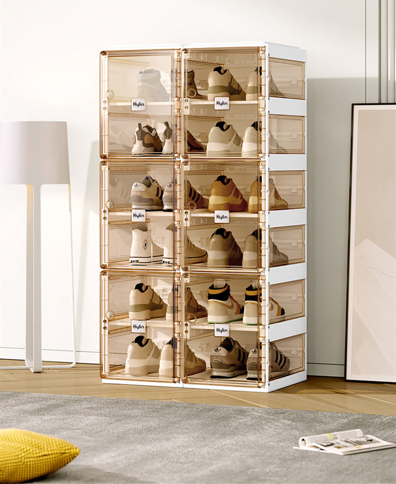 Kylin Cubes Storage Folding Shoe Box with 2 Column & 16 Grids & 8 Brown Door