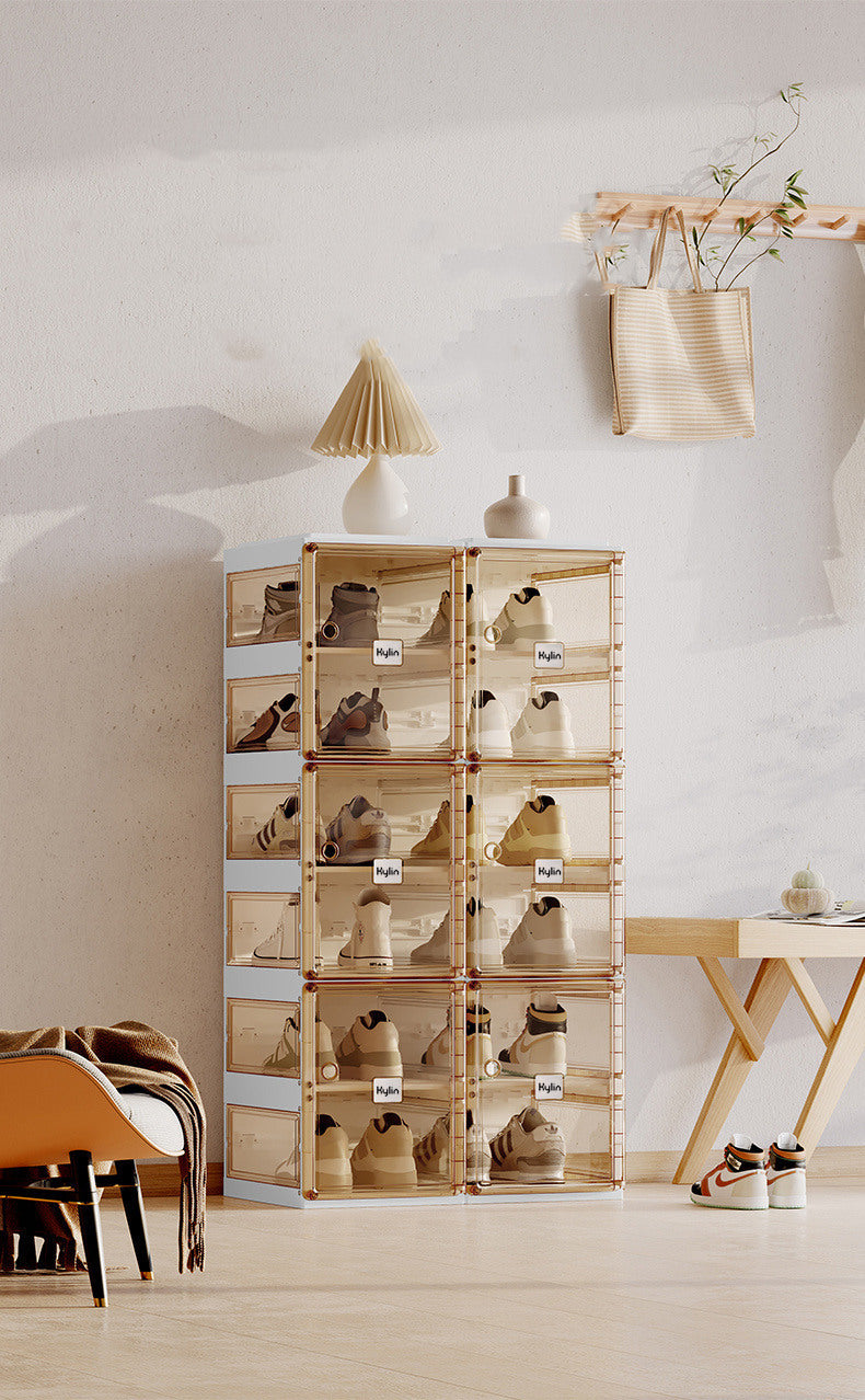Kylin Cubes Storage Folding Shoe Box with 2 Column & 16 Grids & 8 Brown Door