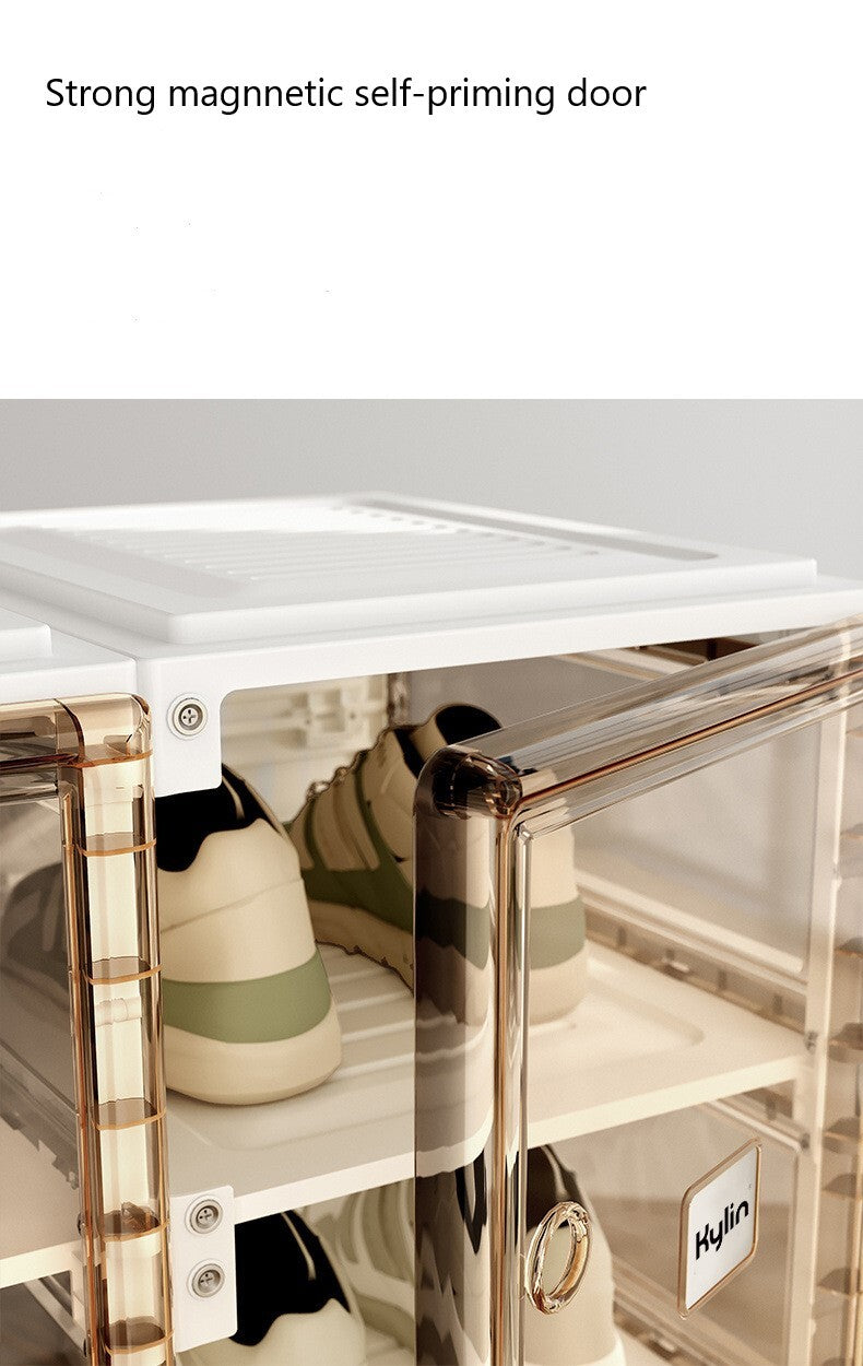 Kylin Cubes Storage Folding Shoe Box with 2 Column & 16 Grids & 8 Brown Door