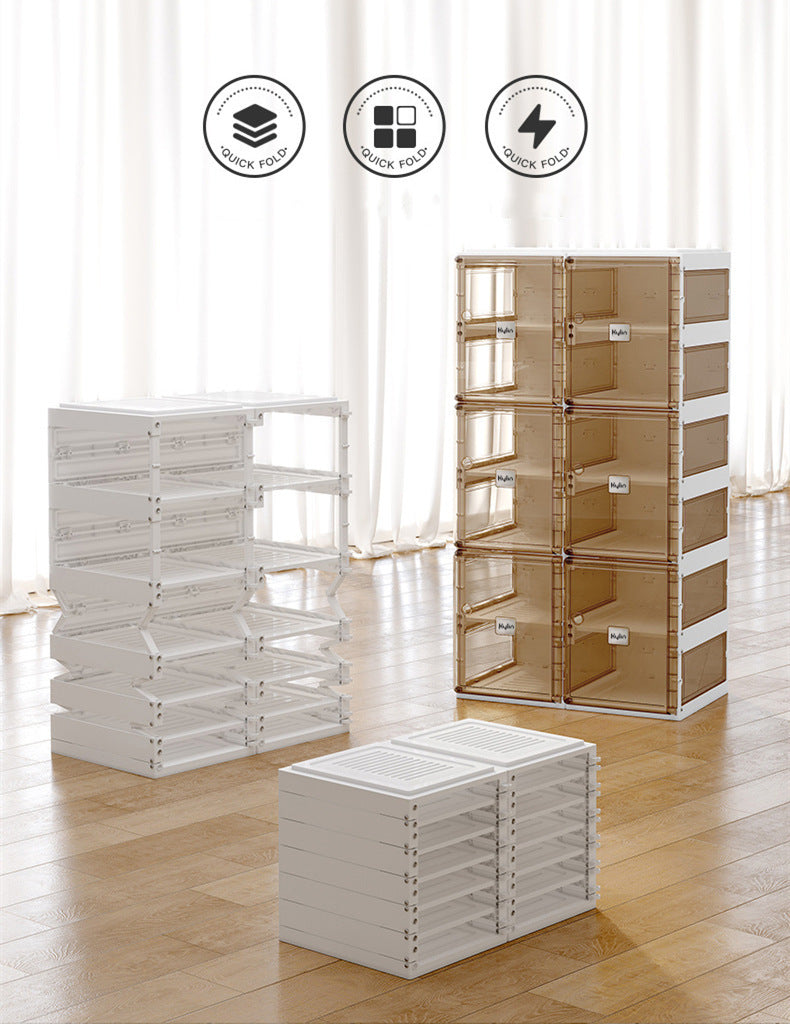 Kylin Cubes Storage Folding Shoe Box with 2 Column & 16 Grids & 8 Brown Door