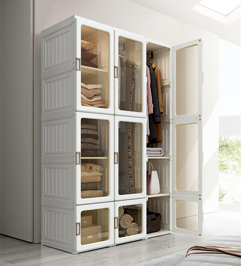 Kylin Cubes Storage Folding Cabinet Wardrobe with 12 Grids & 8 Doors & 2 Hangers