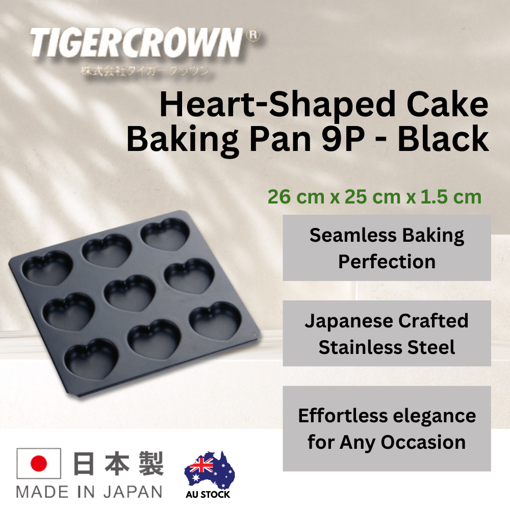 Tigercrown Heart-Shaped Cake Baking Pan 9P - Black