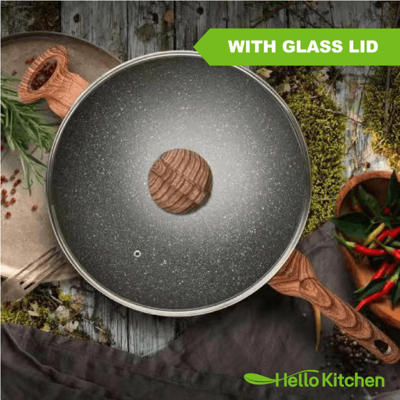Hello Kitchen 28cm marble non-stick wok PFOA free