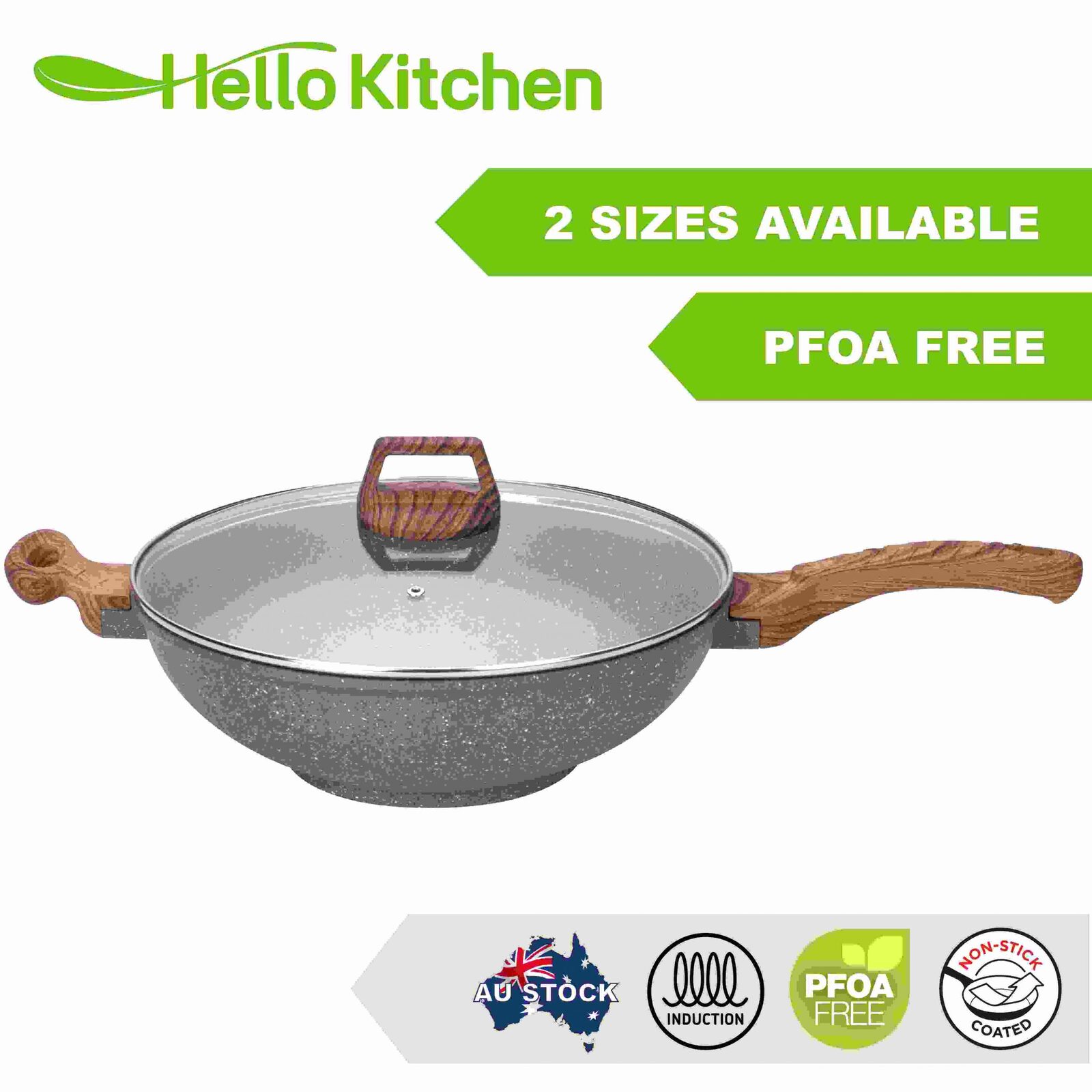 Hello Kitchen 28cm marble non-stick wok PFOA free