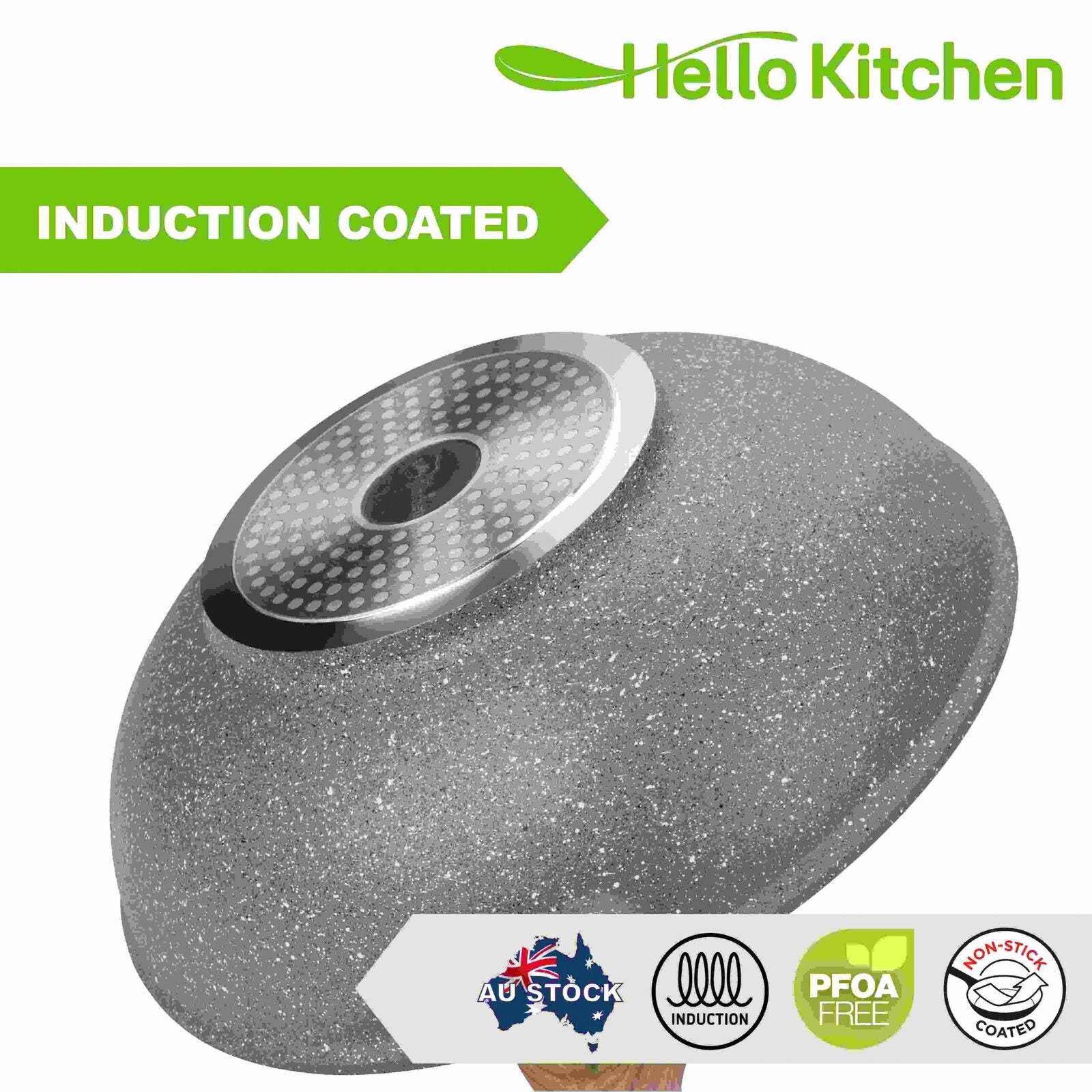 Hello Kitchen 28cm marble non-stick wok PFOA free