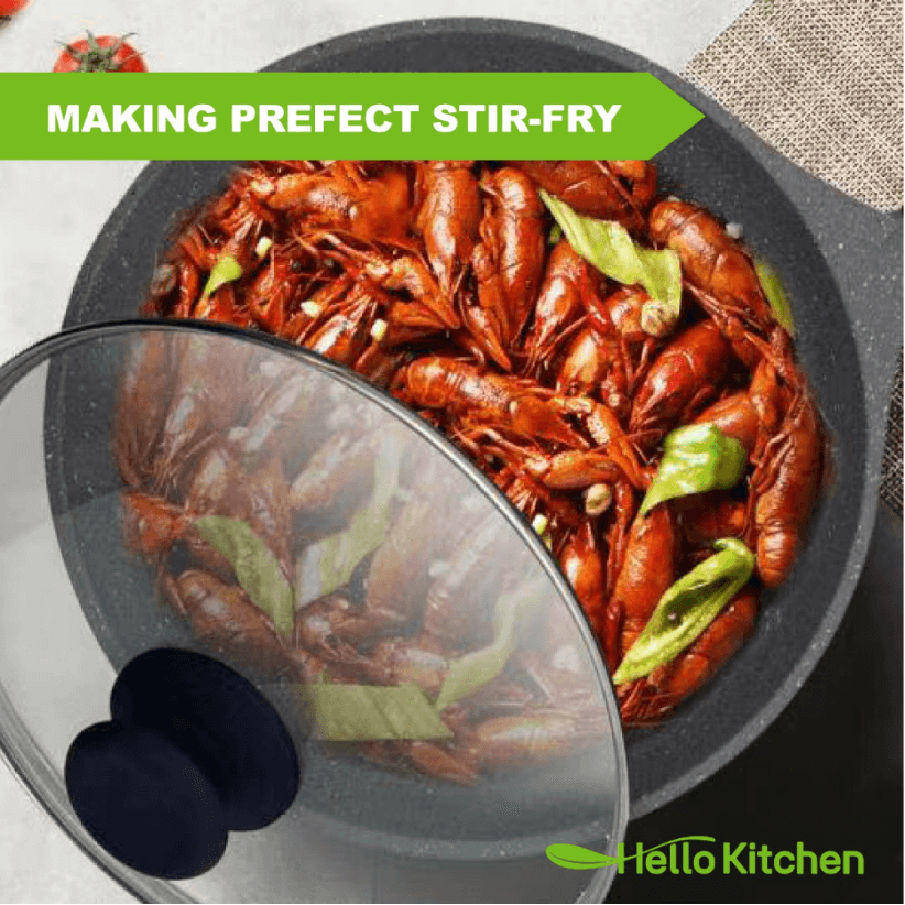 Hello Kitchen 32cm marble wok die cast aluminium