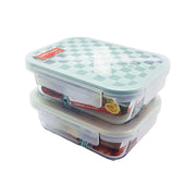 Robo Dubai Glass Lunch 3 Compartments Box Food Container with Spoon 1L White/Green