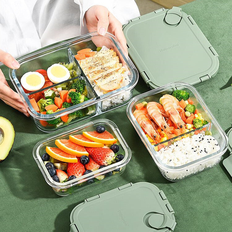 Robo Clark Glass Lunch Box Food Contatiner With Snap Lock Lid Green 620ml 1000ml