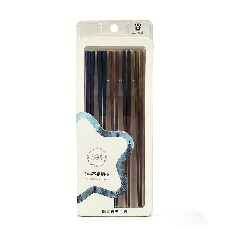 WoodLand Colorful 304 Stainless Steel chopsticks 5 Pairs Set