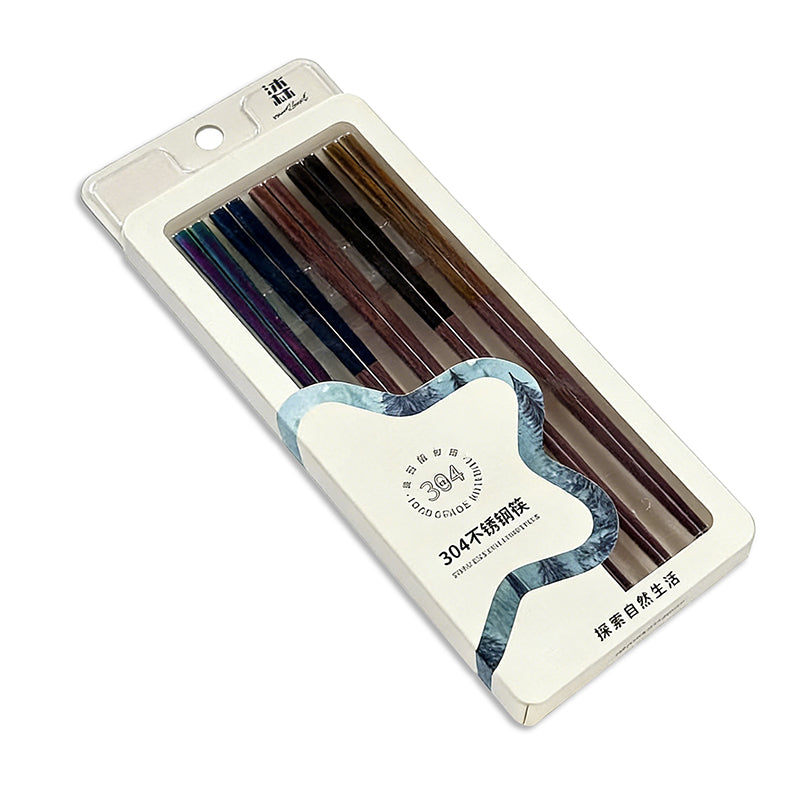 WoodLand Colorful 304 Stainless Steel chopsticks 5 Pairs Set